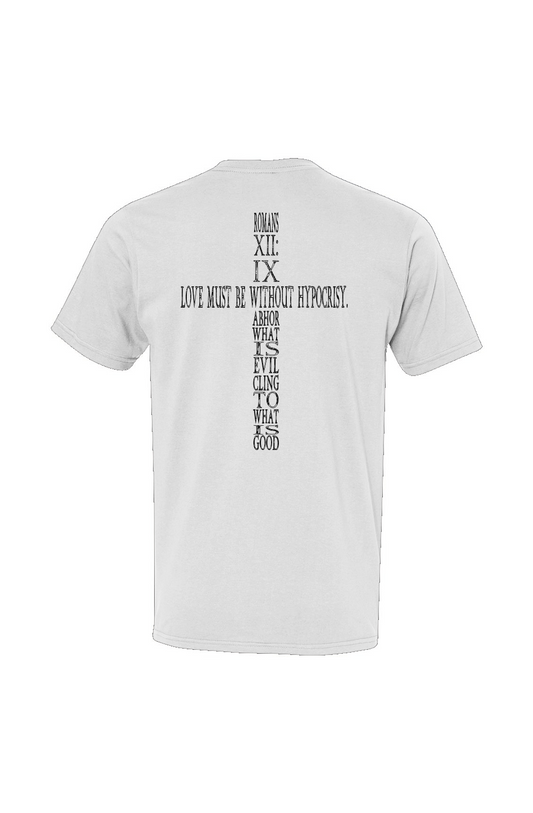 SAVED Collection™ — Romans 12:9 Crossback™ USA-Made Ringspun T-Shirt