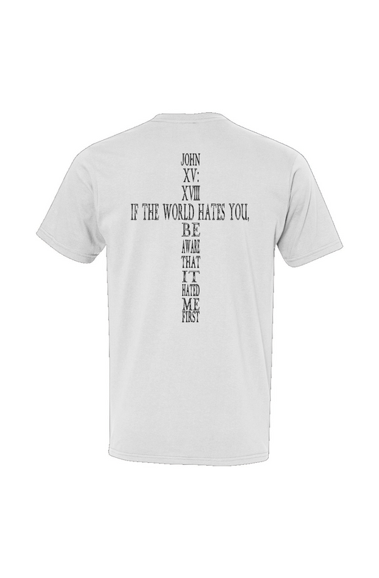 SAVED Collection™ — John 15:18 CrossBack™ USA-Made Ringspun T-Shirt